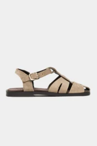 Nisantasi Shoes BIRD ROME BEIGE SUEDE GENUINE Leather Hair Clip Detailed Flat Sole Women Sandals