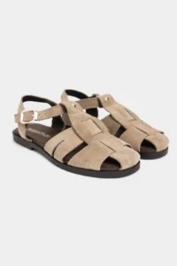Nisantasi Shoes BIRD ROME BEIGE SUEDE GENUINE Leather Hair Clip Detailed Flat Sole Women Sandals - Image 5