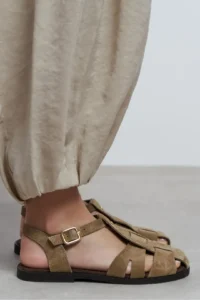 Nisantasi Shoes BIRD ROME BEIGE SUEDE GENUINE Leather Hair Clip Detailed Flat Sole Women Sandals - Image 7