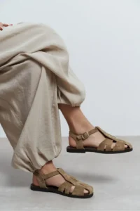 Nisantasi Shoes BIRD ROME BEIGE SUEDE GENUINE Leather Hair Clip Detailed Flat Sole Women Sandals - Image 8