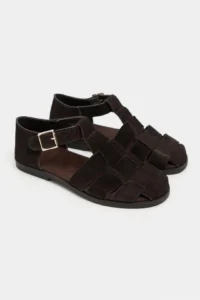 Nisantasi Shoes Marcel Brown Suede Leather Hair Clip Detailed Flat Sole Women Sandals - Image 4
