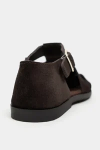 Nisantasi Shoes Marcel Brown Suede Leather Hair Clip Detailed Flat Sole Women Sandals - Image 5