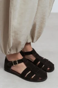 Nisantasi Shoes Marcel Brown Suede Leather Hair Clip Detailed Flat Sole Women Sandals - Image 7