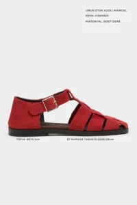 Nisantasi Shoes Marcel Red SUEDE Leather Hair Clip Detailed Flat Sole Women Sandals - Image 2
