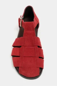 Nisantasi Shoes Marcel Red SUEDE Leather Hair Clip Detailed Flat Sole Women Sandals - Image 3