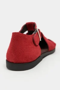 Nisantasi Shoes Marcel Red SUEDE Leather Hair Clip Detailed Flat Sole Women Sandals - Image 4