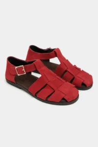 Nisantasi Shoes Marcel Red SUEDE Leather Hair Clip Detailed Flat Sole Women Sandals - Image 5