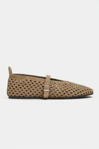 Nisantasi Shoes Belinda ROME BEIGE Suede Leather Studded Hair Clip Detailed Flat Sole Women Flats