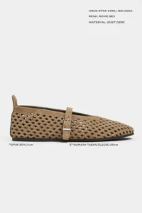 Nisantasi Shoes Belinda ROME BEIGE Suede Leather Studded Hair Clip Detailed Flat Sole Women Flats - Image 2