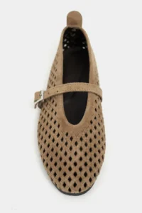 Nisantasi Shoes Belinda ROME BEIGE Suede Leather Studded Hair Clip Detailed Flat Sole Women Flats - Image 3