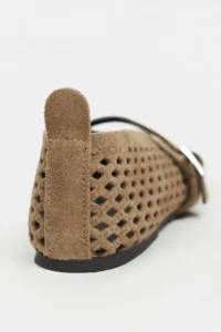 Nisantasi Shoes Belinda ROME BEIGE Suede Leather Studded Hair Clip Detailed Flat Sole Women Flats - Image 4