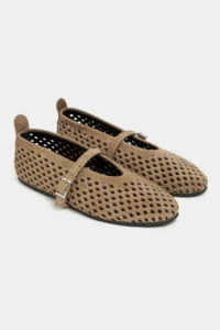 Nisantasi Shoes Belinda ROME BEIGE Suede Leather Studded Hair Clip Detailed Flat Sole Women Flats - Image 5