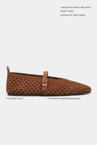 Nisantasi Shoes Belinda Tan Suede Leather Studded Hair Clip Detailed Flat Sole Women Flats - Image 2