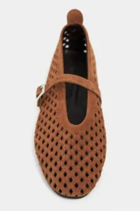 Nisantasi Shoes Belinda Tan Suede Leather Studded Hair Clip Detailed Flat Sole Women Flats - Image 3