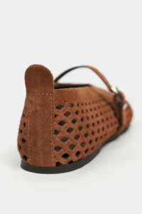 Nisantasi Shoes Belinda Tan Suede Leather Studded Hair Clip Detailed Flat Sole Women Flats - Image 4