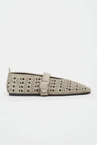 Nisantasi Shoes Patter BEIGE Suede Studded GENUINE Leather Hair Clip Detailed Flat Sole Women Flats