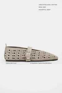 Nisantasi Shoes Patter BEIGE Suede Studded GENUINE Leather Hair Clip Detailed Flat Sole Women Flats - Image 3