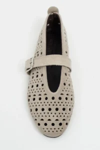 Nisantasi Shoes Patter BEIGE Suede Studded GENUINE Leather Hair Clip Detailed Flat Sole Women Flats - Image 4
