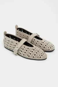Nisantasi Shoes Patter BEIGE Suede Studded GENUINE Leather Hair Clip Detailed Flat Sole Women Flats - Image 6