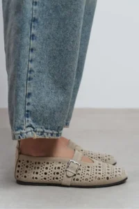 Nisantasi Shoes Patter BEIGE Suede Studded GENUINE Leather Hair Clip Detailed Flat Sole Women Flats - Image 9