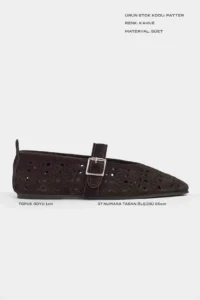 Nisantasi Shoes Patter Brown Suede Studded GENUINE Leather Hair Clip Detailed Flat Sole Women Flats - Image 3