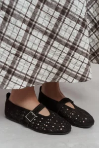 Nisantasi Shoes Patter Brown Suede Studded GENUINE Leather Hair Clip Detailed Flat Sole Women Flats - Image 4