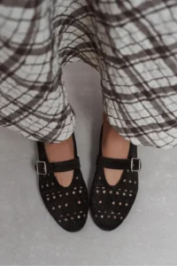 Nisantasi Shoes Patter Brown Suede Studded GENUINE Leather Hair Clip Detailed Flat Sole Women Flats - Image 5