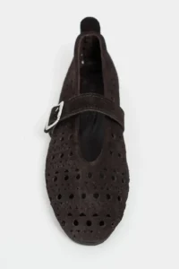 Nisantasi Shoes Patter Brown Suede Studded GENUINE Leather Hair Clip Detailed Flat Sole Women Flats - Image 6
