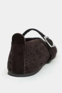 Nisantasi Shoes Patter Brown Suede Studded GENUINE Leather Hair Clip Detailed Flat Sole Women Flats - Image 7