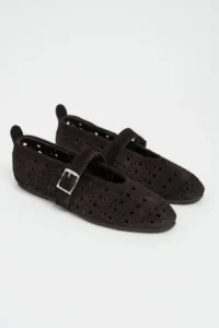 Nisantasi Shoes Patter Brown Suede Studded GENUINE Leather Hair Clip Detailed Flat Sole Women Flats - Image 8