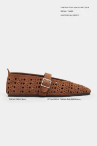 Nisantasi Shoes Patter Tan Suede Studded GENUINE Leather Hair Clip Detailed Flat Sole Women Flats - Image 3