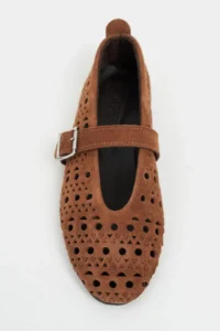 Nisantasi Shoes Patter Tan Suede Studded GENUINE Leather Hair Clip Detailed Flat Sole Women Flats - Image 4