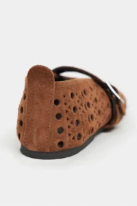 Nisantasi Shoes Patter Tan Suede Studded GENUINE Leather Hair Clip Detailed Flat Sole Women Flats - Image 5