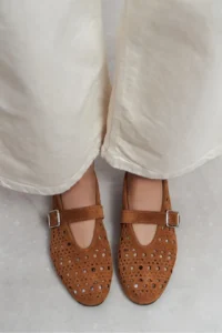 Nisantasi Shoes Patter Tan Suede Studded GENUINE Leather Hair Clip Detailed Flat Sole Women Flats - Image 7