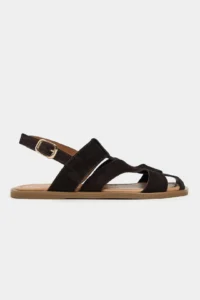 Nisantasi Shoes Vendy DARK Brown Suede Leather Flat Sole Arched Women Sandals Shoes