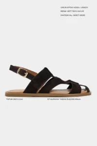 Nisantasi Shoes Vendy DARK Brown Suede Leather Flat Sole Arched Women Sandals Shoes - Image 3