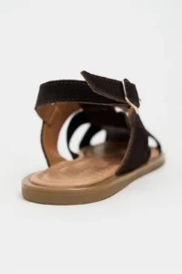 Nisantasi Shoes Vendy DARK Brown Suede Leather Flat Sole Arched Women Sandals Shoes - Image 5