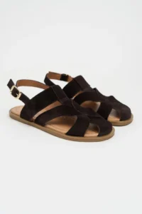 Nisantasi Shoes Vendy DARK Brown Suede Leather Flat Sole Arched Women Sandals Shoes - Image 6