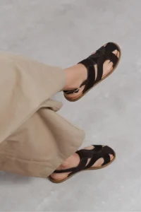 Nisantasi Shoes Vendy DARK Brown Suede Leather Flat Sole Arched Women Sandals Shoes - Image 7