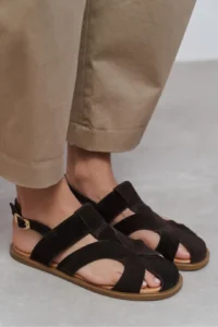 Nisantasi Shoes Vendy DARK Brown Suede Leather Flat Sole Arched Women Sandals Shoes - Image 8