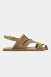 Nisantasi Shoes Vendy ROME BEIGE Suede Leather Flat Sole Arched Women Sandals Shoes