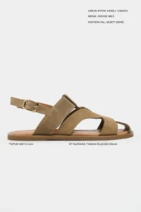Nisantasi Shoes Vendy ROME BEIGE Suede Leather Flat Sole Arched Women Sandals Shoes - Image 3