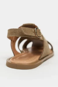 Nisantasi Shoes Vendy ROME BEIGE Suede Leather Flat Sole Arched Women Sandals Shoes - Image 5