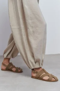 Nisantasi Shoes Vendy ROME BEIGE Suede Leather Flat Sole Arched Women Sandals Shoes - Image 7