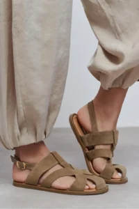 Nisantasi Shoes Vendy ROME BEIGE Suede Leather Flat Sole Arched Women Sandals Shoes - Image 8
