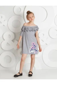 MSHB&G Gray Swan Single Arm Girls' Summer Combed Cotton Dress