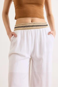 Olalook Women's White Half Lined Crinkle Waist Detailed Trousers - Image 5