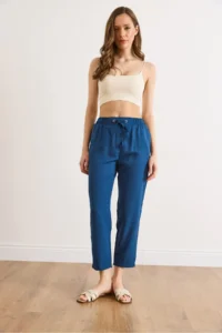 Olalook Women's Indigo Elastic Waist Pocket Woven Trousers - Image 3