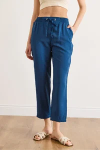 Olalook Women's Indigo Elastic Waist Pocket Woven Trousers - Image 5
