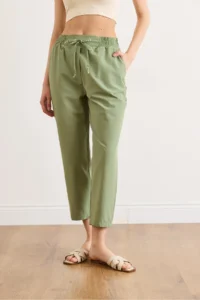 Olalook Women's Khaki Elastic Waist Pocket Woven Trousers - Image 5